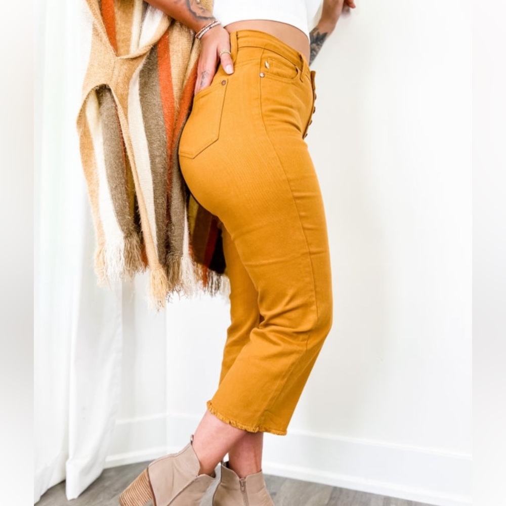 Judy Blue Wide Leg Mustard Crops